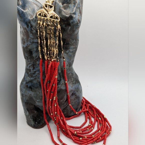 Stella & Dot adjustable Campari bib multi strand necklace - Picture 1 of 4